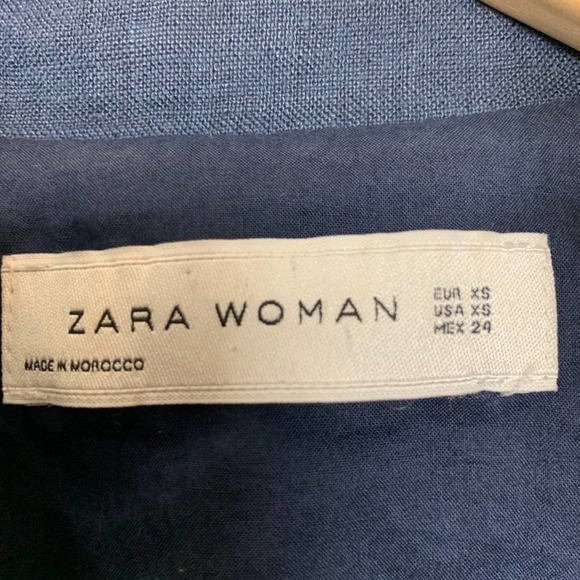 Zara Woman Navy Linen Ruffle Cropped Jacket Women’s Size XS/S - Picture 6 of 8